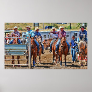 Cowboys an einem Rodeo Plakat