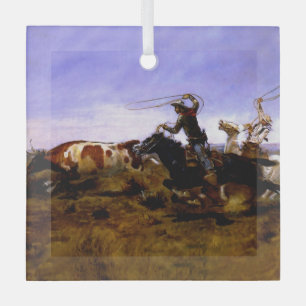 „Cowboys beim Einfangen eines Stiers“ von Charles Ornament Aus Glas