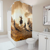 Cowboys chasing wilding horses. roping and riding, duschvorhang (Beispiel)