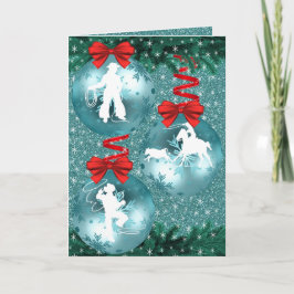 Cowboys Cowgirls, die auf Blue Foto Card rennen Feiertagskarte