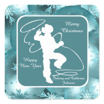 Cowboys Cowgirls, die auf Blue Holiday Stickers he