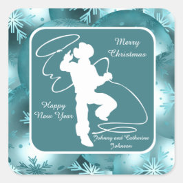 Cowboys Cowgirls, die auf Blue Holiday Stickers he