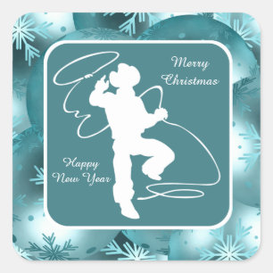 Cowboys Cowgirls, die auf Blue Holiday Stickers sp