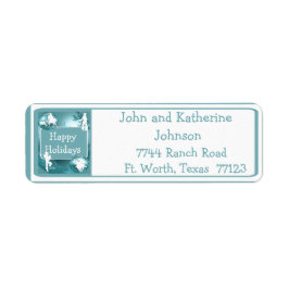 Cowboys-Cowgirls, die auf Labels mit blauem Foto h