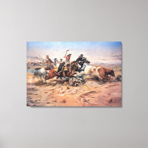 Cowboys, die eine Ochse anziehen, 1897 (Öl auf Lei Leinwanddruck