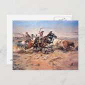 Cowboys, die eine Ochse anziehen, 1897 (Öl auf Lei Postkarte (Vorne/Hinten)