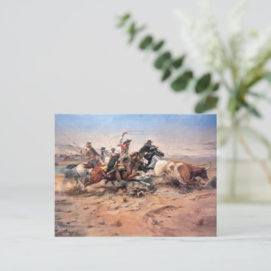 Cowboys, die eine Ochse anziehen, 1897 (Öl auf Lei Postkarte (Stehend Vorderseite)
