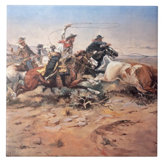 Cowboys, die einen Ochsen, 1897 (Öl, roping sind Fliese (Vorderseite)