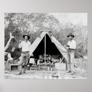 Cowboys im Camp, 1890. Altes Foto Poster