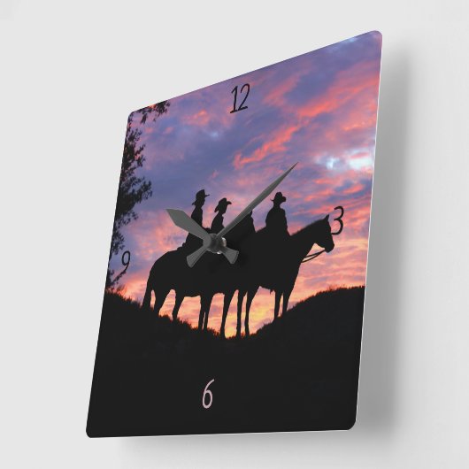 Cowboys Pferde und Sonnenuntergänge Quadratische Wanduhr (Winkel)
