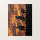 Cowboys raufen bei Sunset Rustic Puzzle (Vertikal)