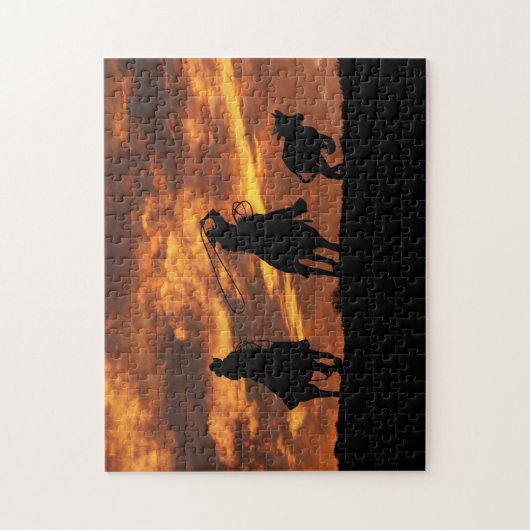 Cowboys raufen bei Sunset Rustic Puzzle (Vertikal)