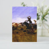 "Cowboys Roping a Steer" von Charles M Russell Dankeskarte (Stehend Vorderseite)
