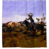 "Cowboys Roping a Steer" von Charles M Russell Duschvorhang (Vorderseite)