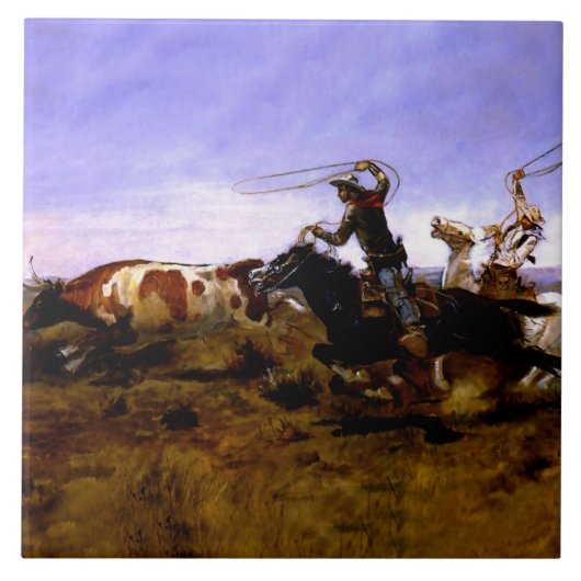"Cowboys Roping a Steer" von Charles M Russell Fliese (Vorderseite)