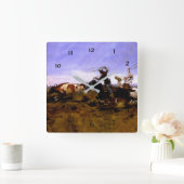 "Cowboys Roping a Steer" von Charles M Russell Quadratische Wanduhr (Zuhause)
