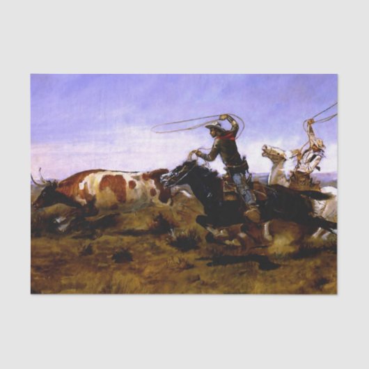 "Cowboys Roping a Steer" von Charles M Russell Seidenpapier (Vorderseite)