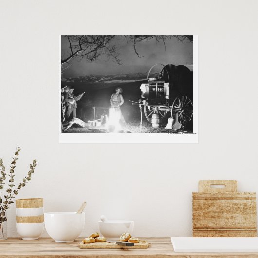 Cowboys spielen und singen um ein Lagerfeuer Poster (Küche)