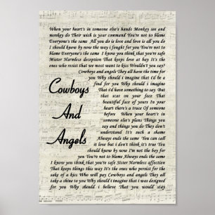 Cowboys und Engel Vintages Drehbuch Song Lyric Pri Poster