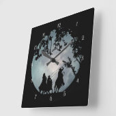 Cowboys und Pferde, die den großen Vollmond jagen Quadratische Wanduhr (Winkel)