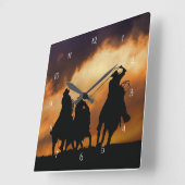 Cowboys und Pferde reiten Quadratische Wanduhr (Winkel)