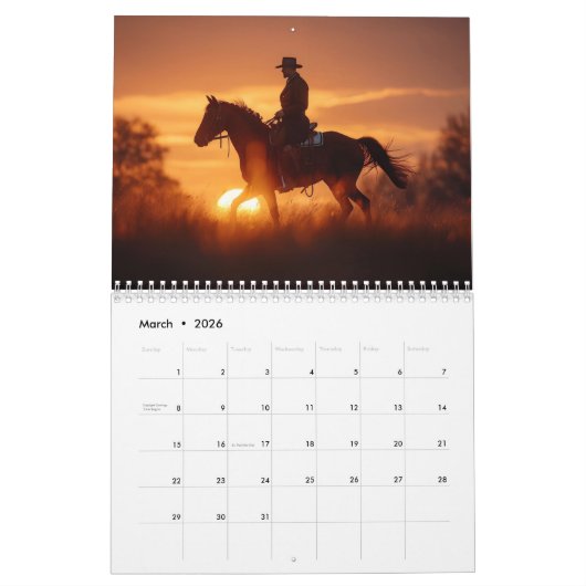 Cowboys und Sonnenuntergänge Kalender (Mär 2026)