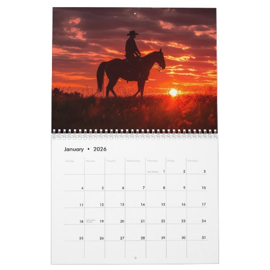 Cowboys und Sonnenuntergänge Kalender (Jan 2026)