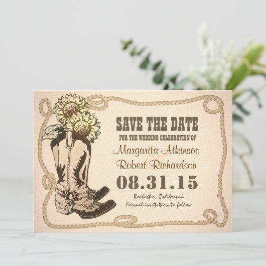 Cowboyschuhe Land speichern Dattelkarten Save The Date (Stehend Vorderseite)