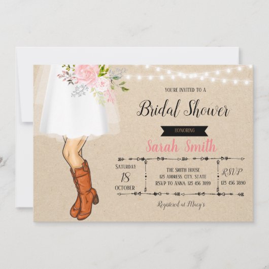 Cowboystiefel-Brautjungfernmittagesseneinladung Einladung (Vorderseite)
