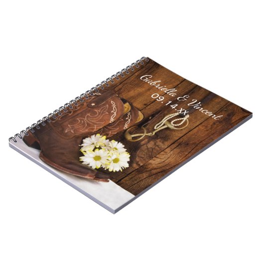 Cowboystiefel, Daisies Horse Bit Country Wedding Notizblock (Linke Seite)