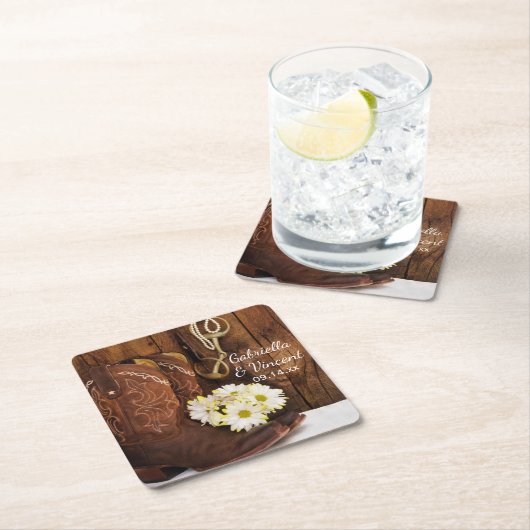 Cowboystiefel, Daisis und Reiter-Bit-Ranch Rechteckiger Pappuntersetzer (Vor Ort)