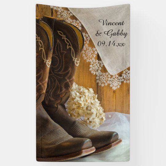 Cowboystiefel Und Spitze Land Scheunen Hochzeit Banner Zazzle De