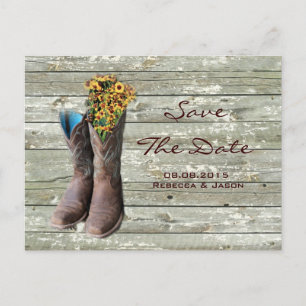 Cowboystiefel Western Hochzeit Save the Date Ankündigungspostkarte