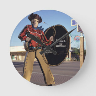 Cowboyzahl freundliche Touristen des Zeichens zu Runde Wanduhr