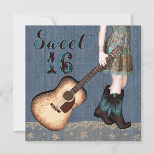 Cowgirl 16 . Geburtstag Party Einladung (Vorderseite)