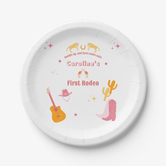 Cowgirl 1. Geburtstag Erster Rodeo Pappteller (Vorderseite)