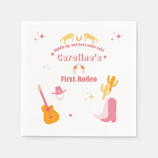 Cowgirl 1. Geburtstag Erster Rodeo Serviette (Vorderseite)