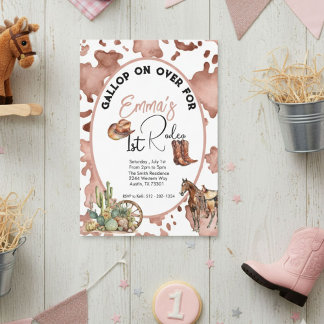 Cowgirl 1 Rodeo Cowprint Geburtstag Einladung
