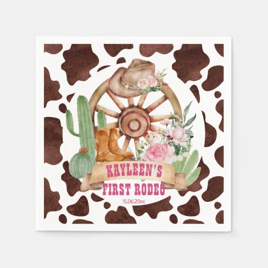Cowgirl 1. Rodeo Geburtstagsparty personalisiert Serviette (Vorderseite)