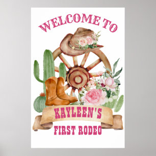 Cowgirl 1. Rodeo Party Begrüßungszeichen Poster