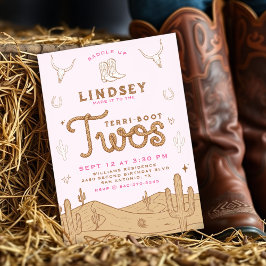 Cowgirl 2nd Birthday Party Terri-Boot Twos Pink Einladung