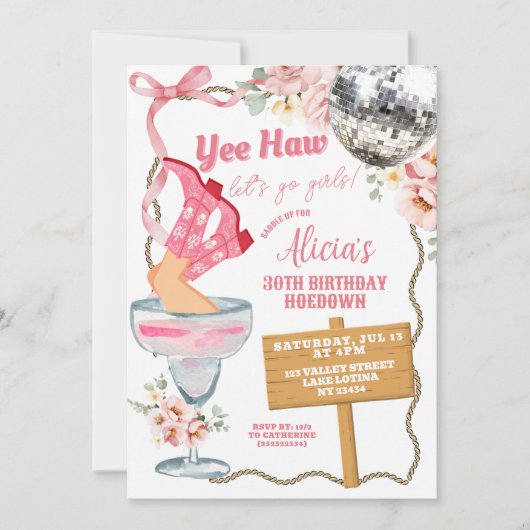 Cowgirl Adult Birthday Hoedown Invitation Einladung (Vorderseite)