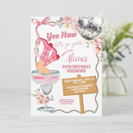 Cowgirl Adult Birthday Hoedown Invitation Einladung (Stehend Vorderseite)
