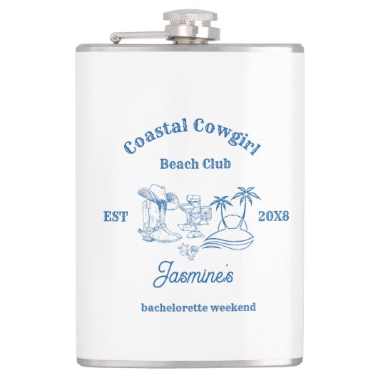 Cowgirl am Blue Ocean Bachelorette Flachmann (Vorderseite)