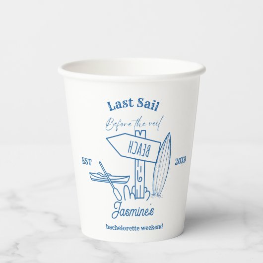 Cowgirl am Blue Ocean Bachelorette Pappbecher (Rückseite)