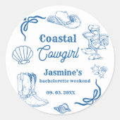 Cowgirl am Blue Ocean Bachelorette Runder Aufkleber (Vorderseite)