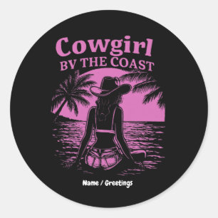 Cowgirl am Coast Style Western Beachy Women Runder Aufkleber