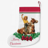 Cowgirl am Pferd mit Krau frohe Weihnachten Kleiner Weihnachtsstrumpf (Rückseite)