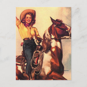 Cowgirl am Pferd Postkarte
