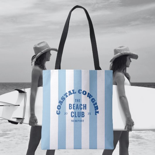 Cowgirl am Strand Der Beach Club Blue Cabana Strei Tasche